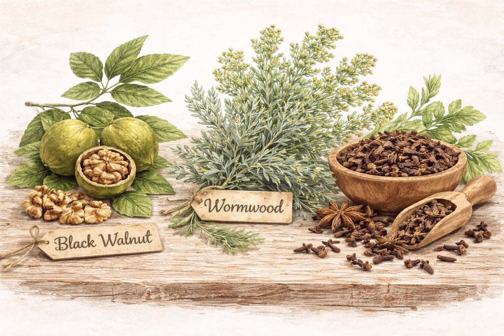Black walnut, Wormwood and Cloves